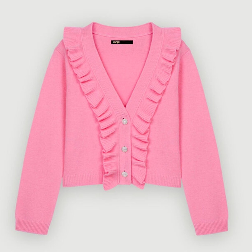 Maje ruffled cardigan with pearl buttons